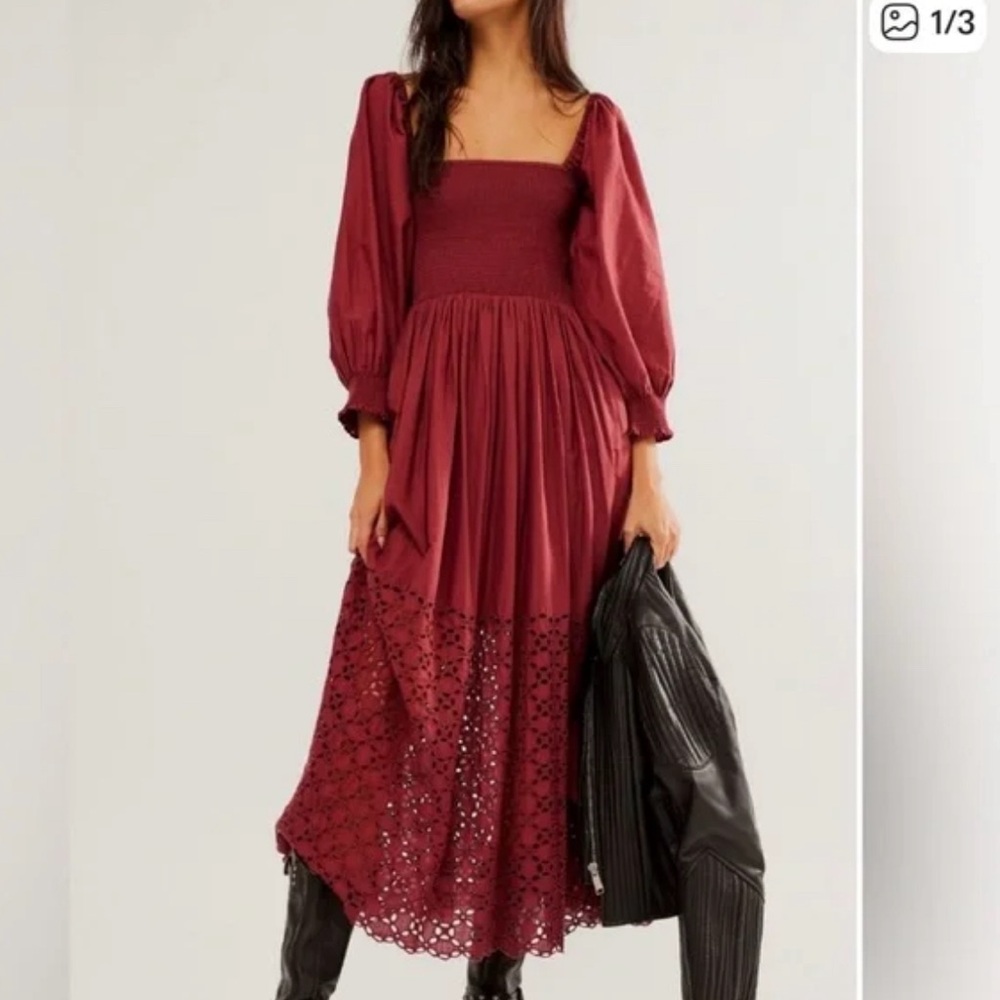 Free People Burgundy Long Sleeve Dress